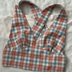 La Hearts Checkered Halter Top in Blue and Orange